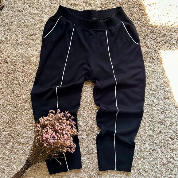 ATM Black Ankle Casual Pants Striped Women’s Size L - Picture 1 of 8